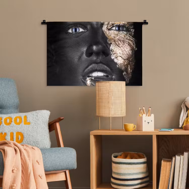 Vrouw - Bladgoud - Zwart - Huid - Luxe Wandkleed katoen klein -wsfeer4_kind