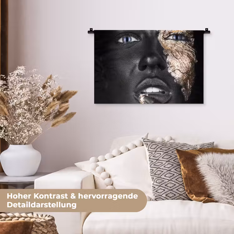 Vrouw - Bladgoud - Zwart - Huid - Luxe Wandkleed katoen klein -tsfeer1_DE