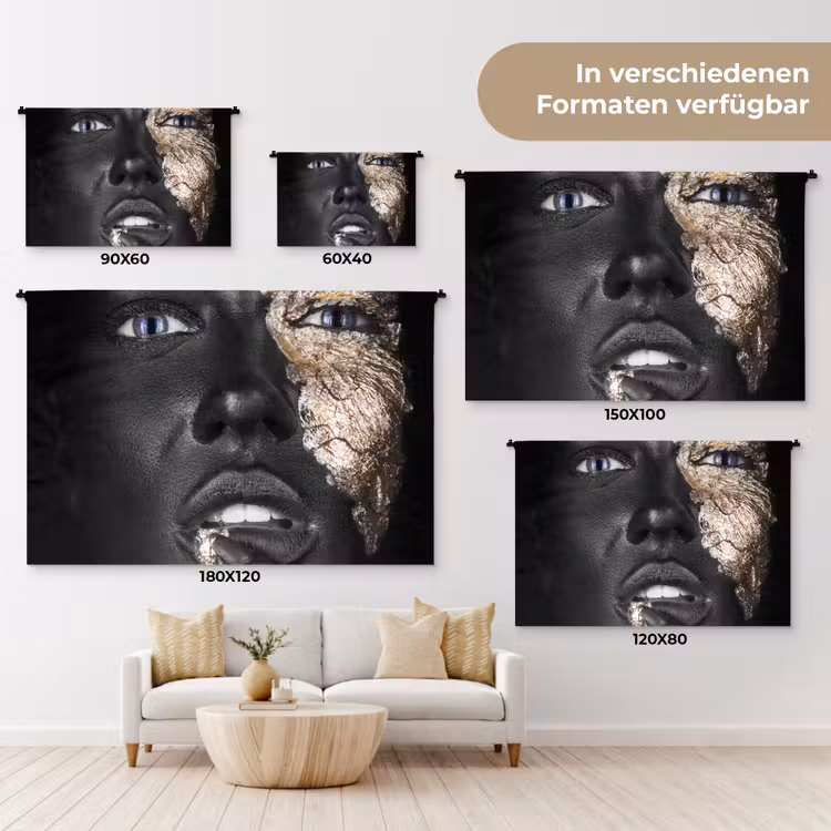 Vrouw - Bladgoud - Zwart - Huid - Luxe Wandkleed katoen klein -tsfeer8_DE