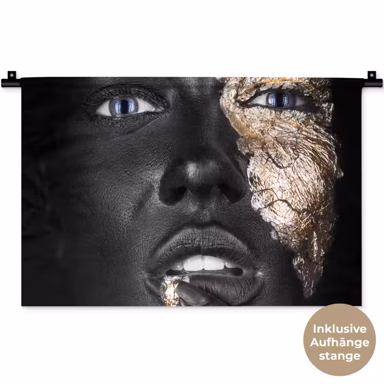 Vrouw - Bladgoud - Zwart - Huid - Luxe Wandkleed katoen klein -t3d_DE