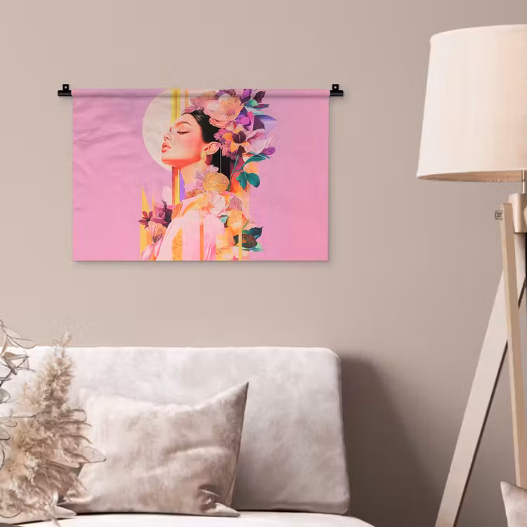 Vrouw - Bloemen - Paars - Abstract Wandkleed katoen klein -sfeer4