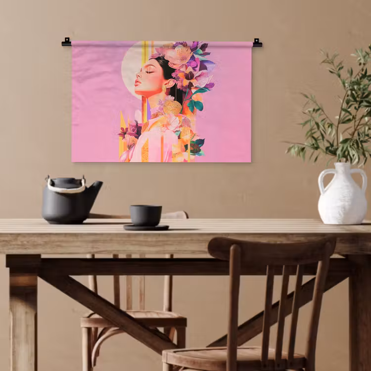 Vrouw - Bloemen - Paars - Abstract Wandkleed katoen klein -sfeer6