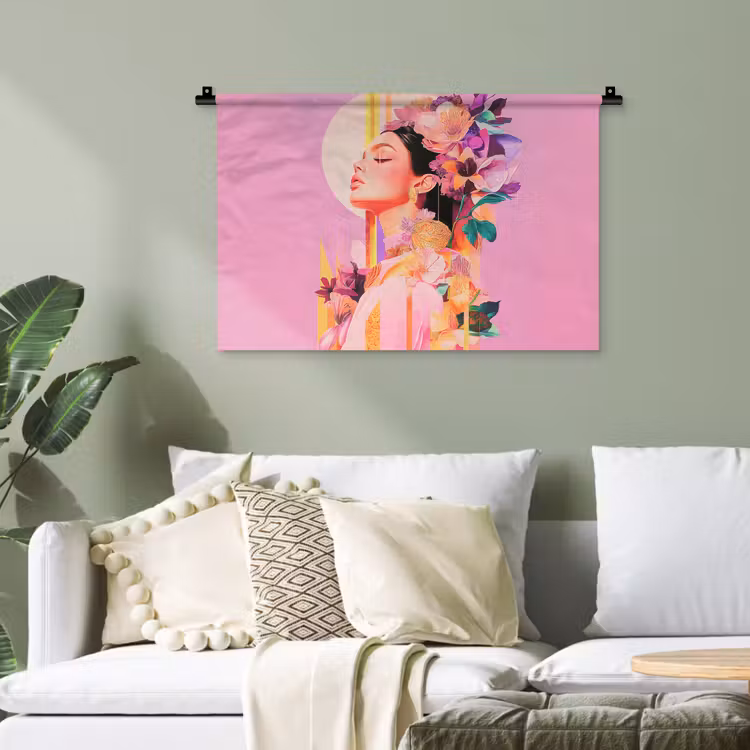 Vrouw - Bloemen - Paars - Abstract Wandkleed katoen klein -sfeer7