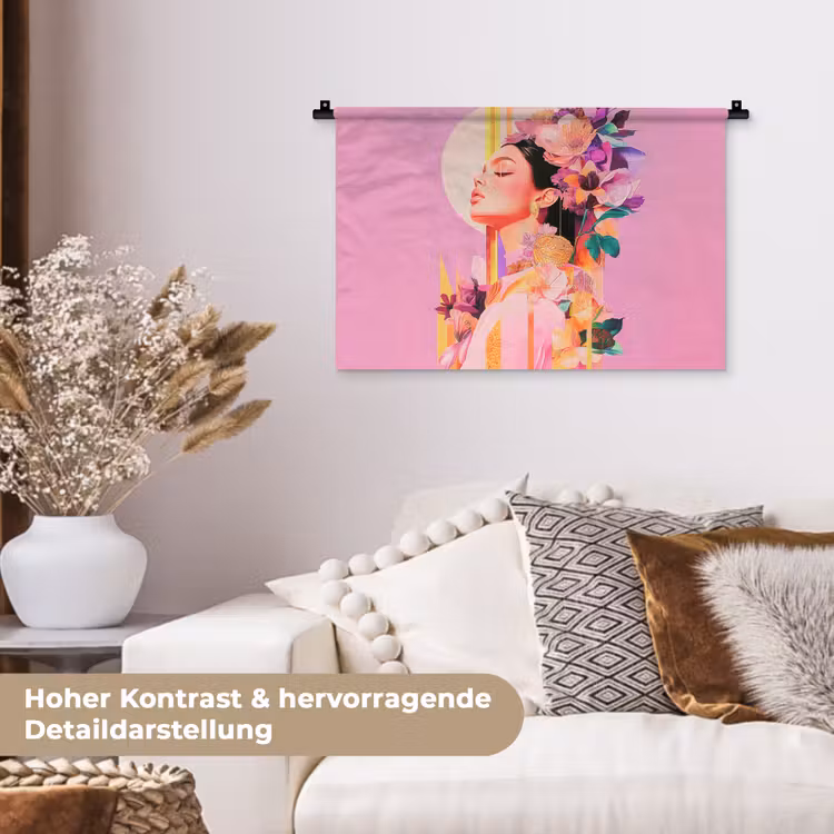 Vrouw - Bloemen - Paars - Abstract Wandkleed katoen klein -tsfeer1_DE