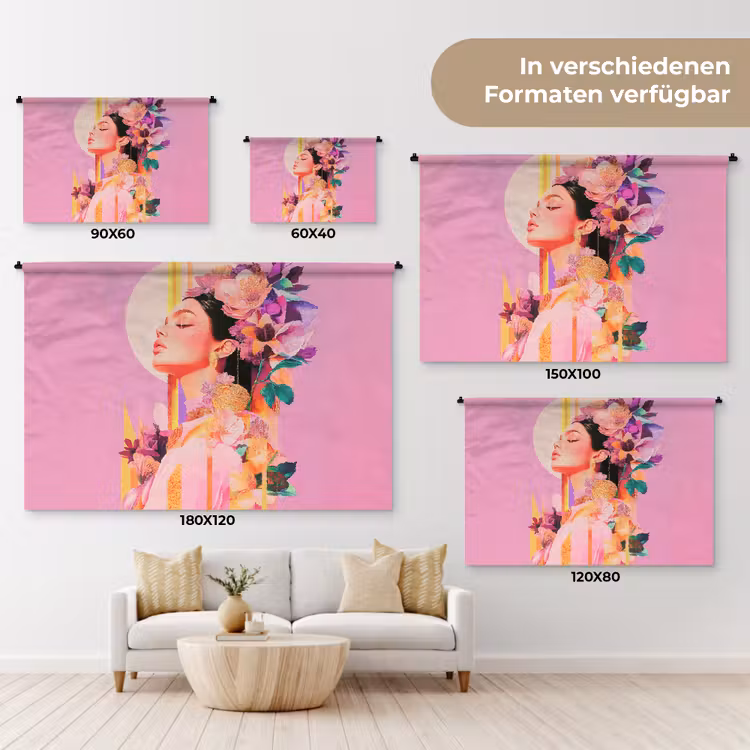 Vrouw - Bloemen - Paars - Abstract Wandkleed katoen klein -tsfeer8_DE