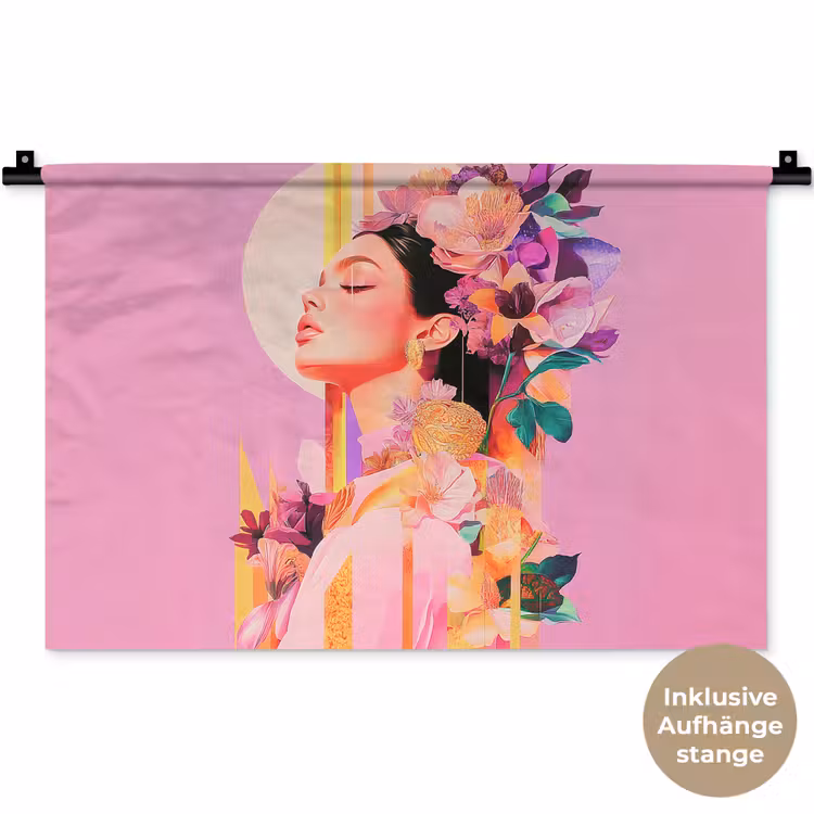 Vrouw - Bloemen - Paars - Abstract Wandkleed katoen klein -t3d_DE