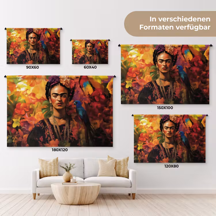 Vrouw - Bloemen - Papegaai - Schilderachtig Wandkleed katoen klein -tsfeer8_DE