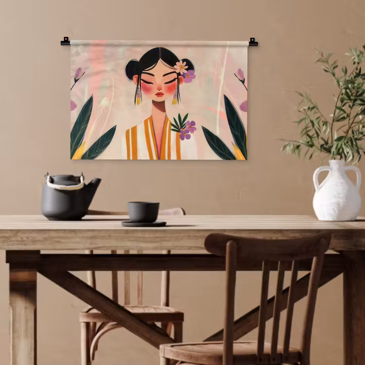 Vrouw - Bloemen - Pastel Wandkleed katoen klein -sfeer6