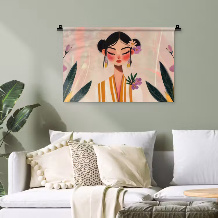 Vrouw - Bloemen - Pastel Wandkleed katoen klein -sfeer7