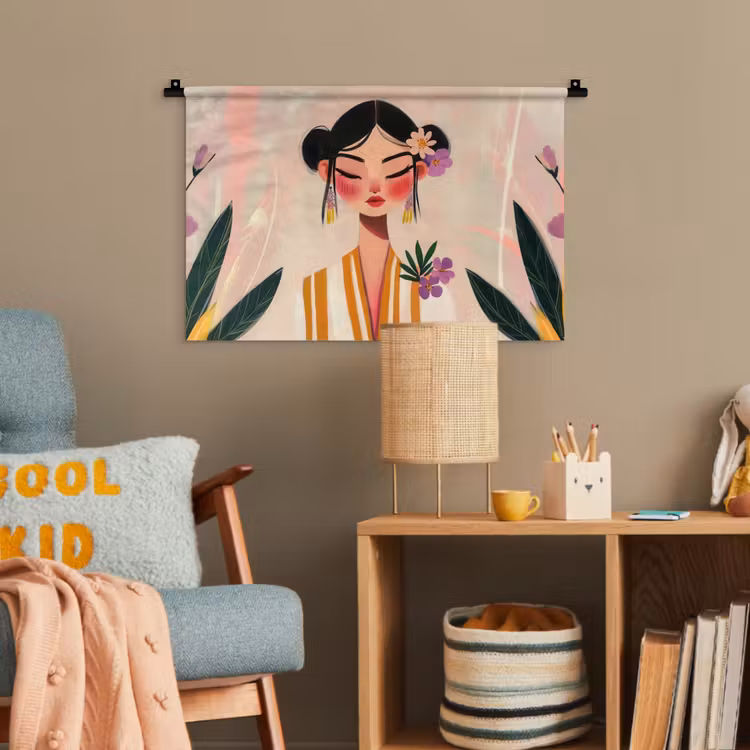 Vrouw - Bloemen - Pastel Wandkleed katoen klein -wsfeer4_kind
