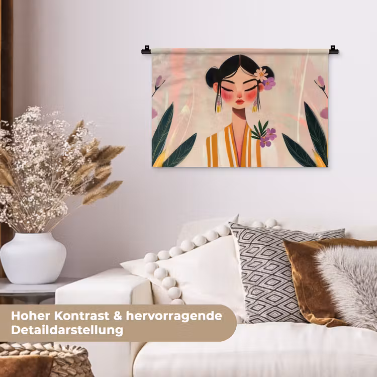 Vrouw - Bloemen - Pastel Wandkleed katoen klein -tsfeer1_DE