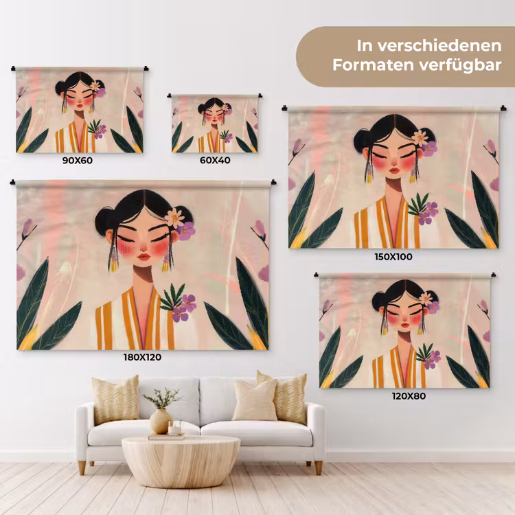 Vrouw - Bloemen - Pastel Wandkleed katoen klein -tsfeer8_DE