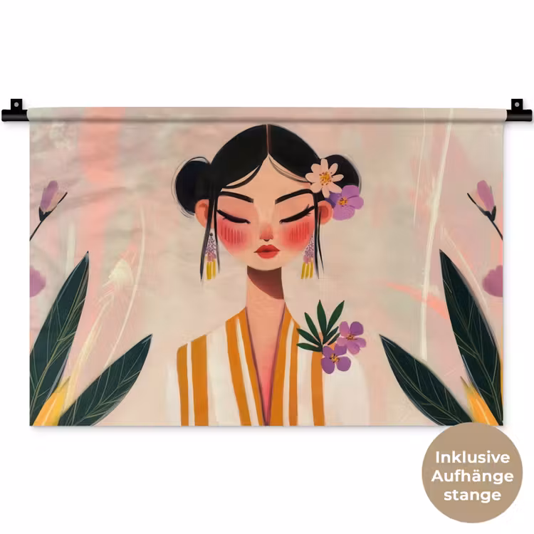Vrouw - Bloemen - Pastel Wandkleed katoen klein -t3d_DE
