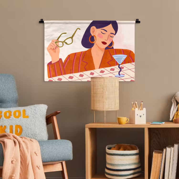 Vrouw - Bril - Cocktail - Illustratie - Modern Wandkleed katoen klein -wsfeer4_kind