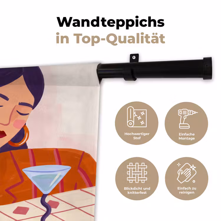 Vrouw - Bril - Cocktail - Illustratie - Modern Wandkleed katoen klein -tsfeer2_DE