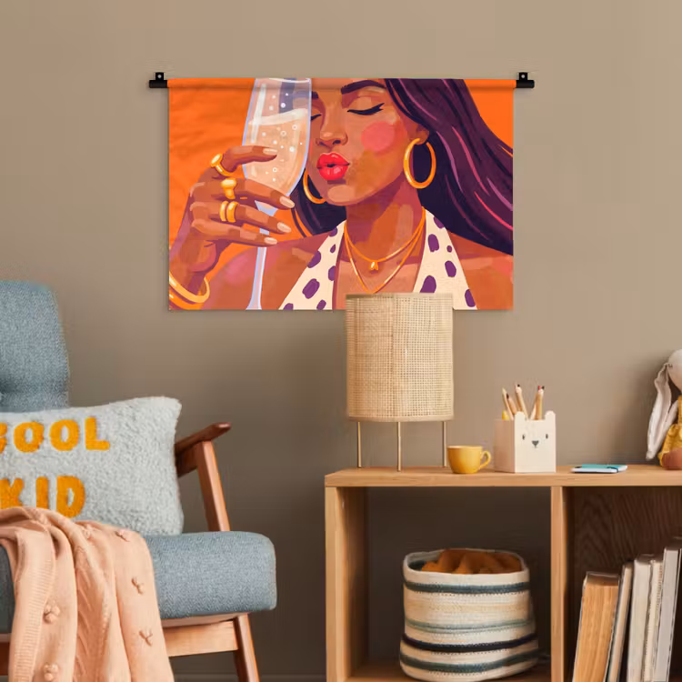 Vrouw - Champagne - Feest - Modern - Oranje Wandkleed katoen klein -wsfeer4_kind