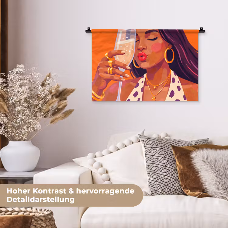 Vrouw - Champagne - Feest - Modern - Oranje Wandkleed katoen klein -tsfeer1_DE