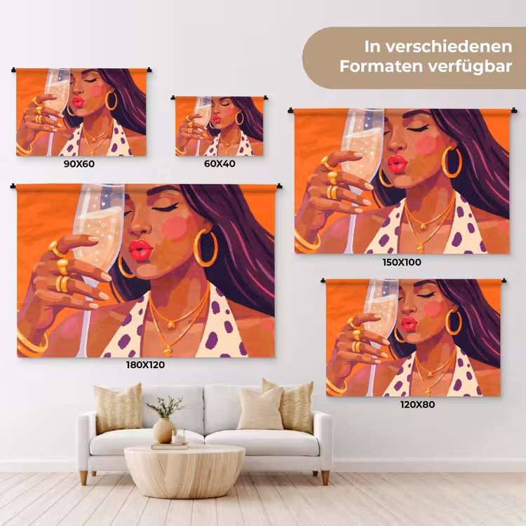 Vrouw - Champagne - Feest - Modern - Oranje Wandkleed katoen klein -tsfeer8_DE