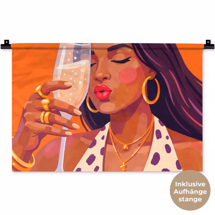 Vrouw - Champagne - Feest - Modern - Oranje Wandkleed katoen klein -t3d_DE