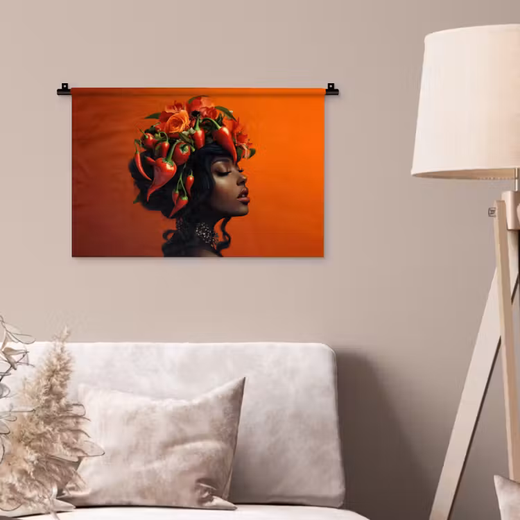 Vrouw - Chilipepers - Pepers - Bloemen Wandkleed katoen klein -sfeer4