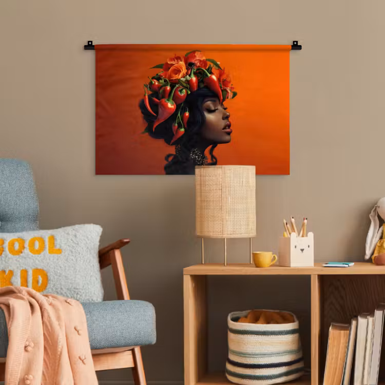 Vrouw - Chilipepers - Pepers - Bloemen Wandkleed katoen klein -wsfeer4_kind