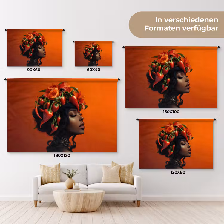 Vrouw - Chilipepers - Pepers - Bloemen Wandkleed katoen klein -tsfeer8_DE
