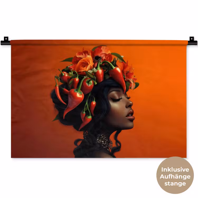 Vrouw - Chilipepers - Pepers - Bloemen Wandkleed katoen klein -t3d_DE