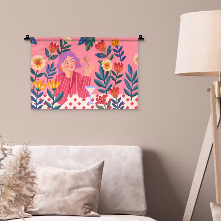 Vrouw - Cocktail - Bloemen - Modern - Roze Wandkleed katoen klein -sfeer4
