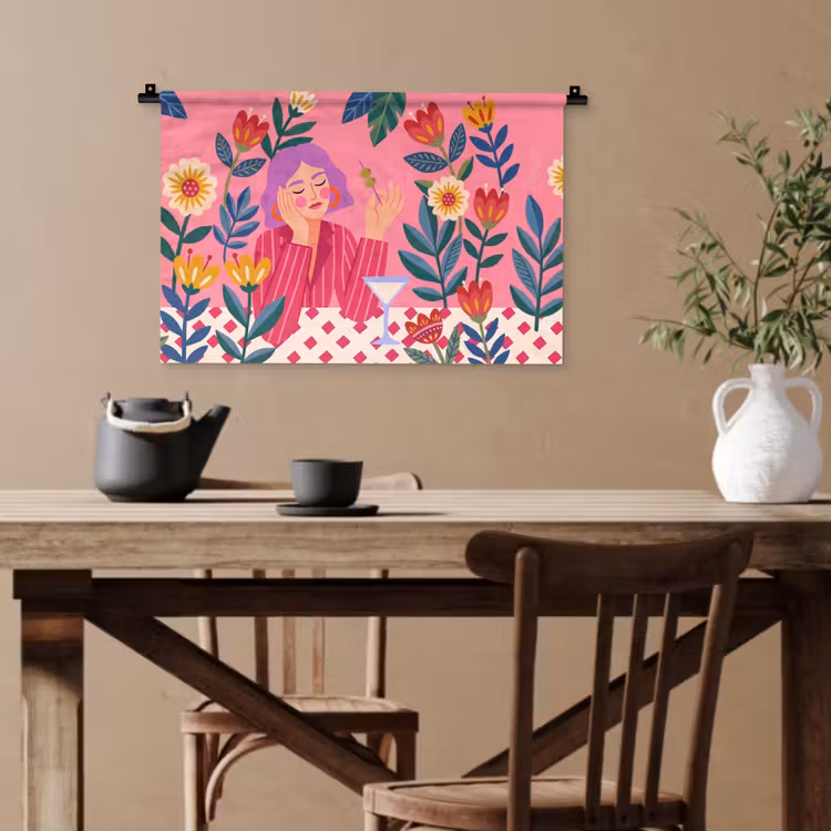 Vrouw - Cocktail - Bloemen - Modern - Roze Wandkleed katoen klein -sfeer6