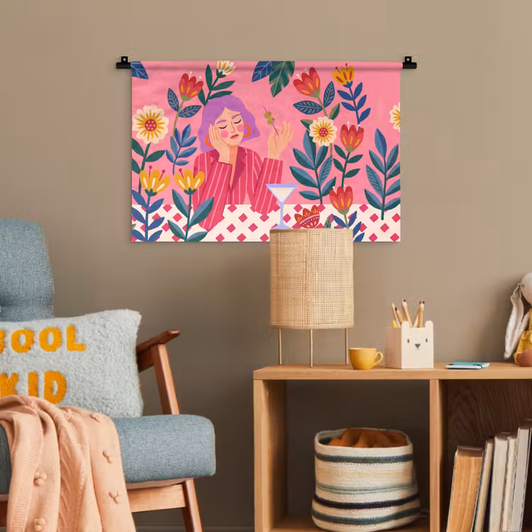 Vrouw - Cocktail - Bloemen - Modern - Roze Wandkleed katoen klein -wsfeer4_kind