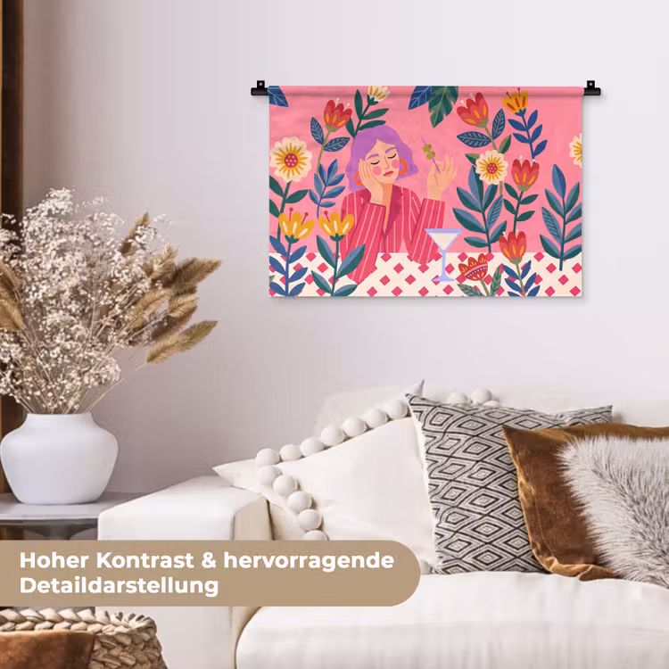 Vrouw - Cocktail - Bloemen - Modern - Roze Wandkleed katoen klein -tsfeer1_DE