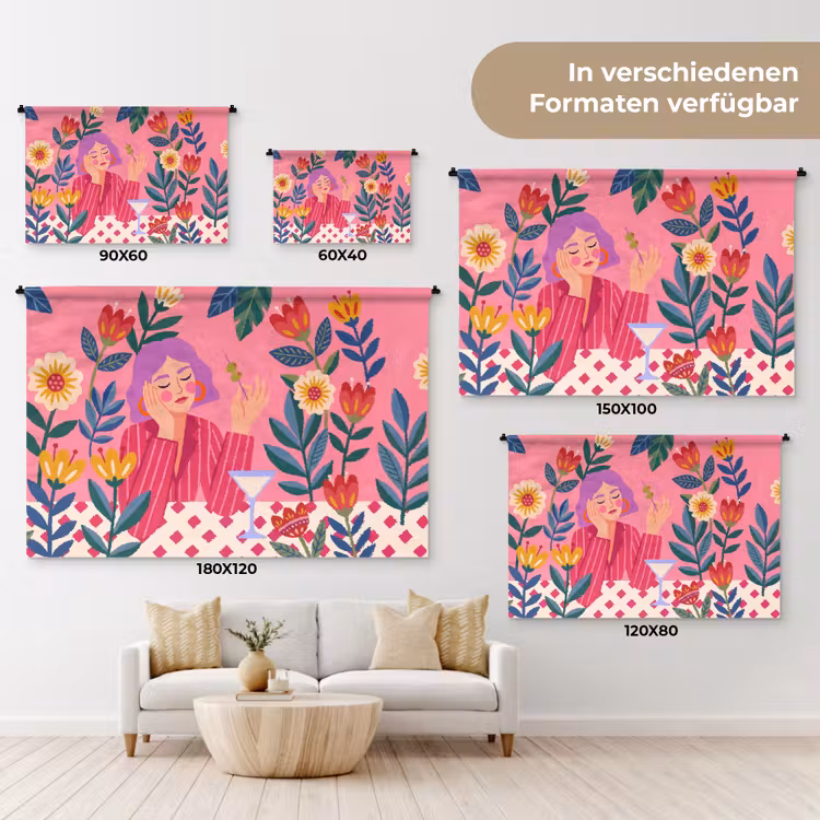 Vrouw - Cocktail - Bloemen - Modern - Roze Wandkleed katoen klein -tsfeer8_DE
