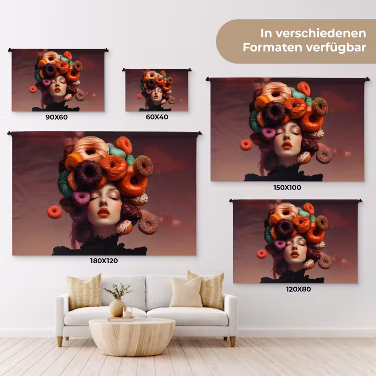 Vrouw - Donuts - Kleurrijk Wandkleed katoen klein -tsfeer8_DE