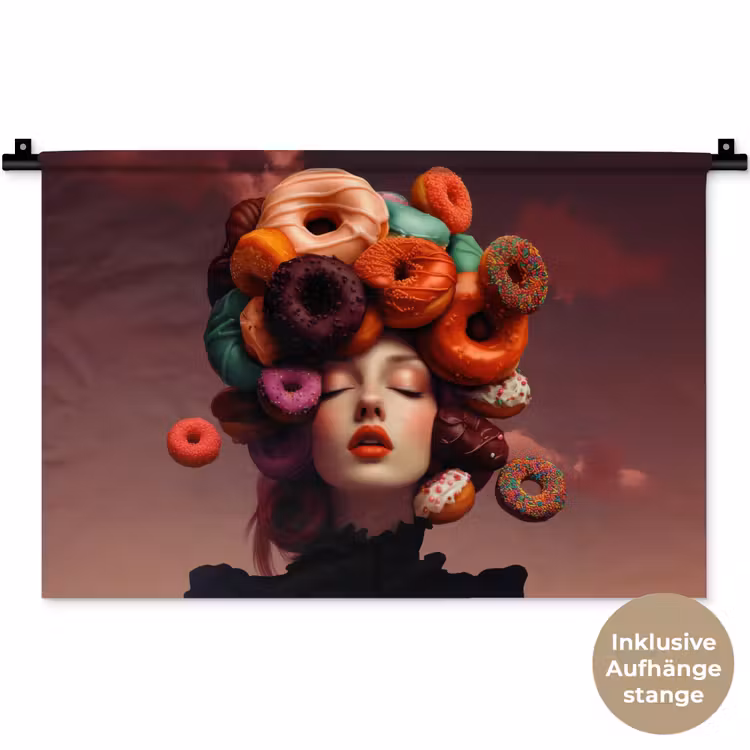 Vrouw - Donuts - Kleurrijk Wandkleed katoen klein -t3d_DE