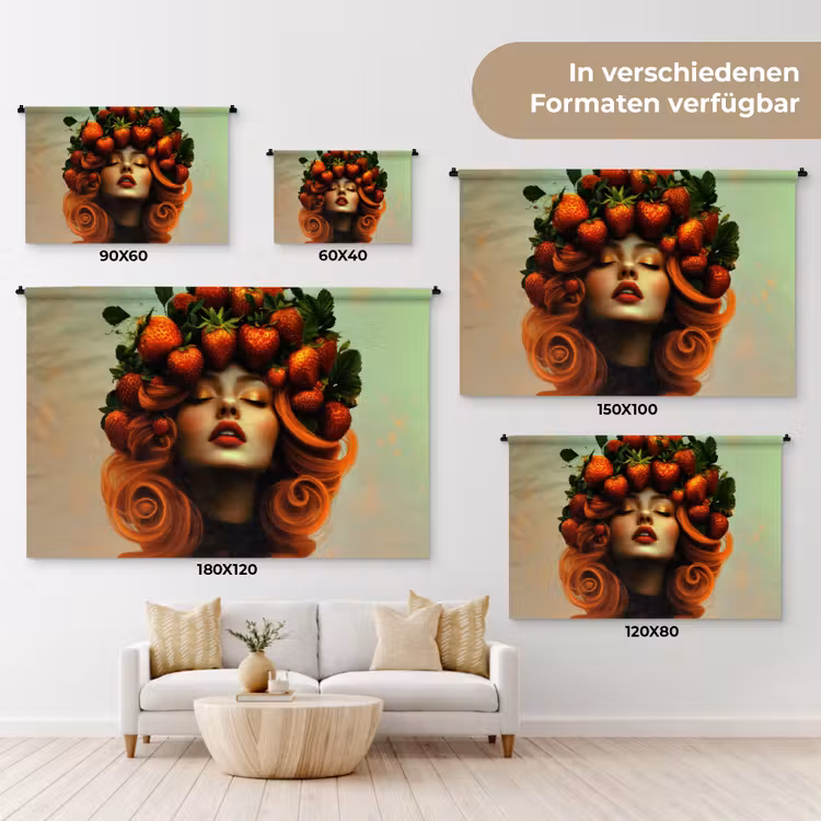 Vrouw - Aardbeien - Kroon Wandkleed katoen klein -tsfeer8_DE