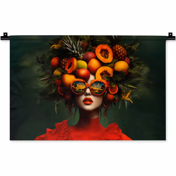Vrouw - Vruchten - Papaja - Ananas Wandkleed katoen klein -zz3d