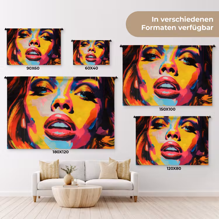 Vrouw - Gezicht - Kleurrijk Wandkleed katoen klein -tsfeer8_DE