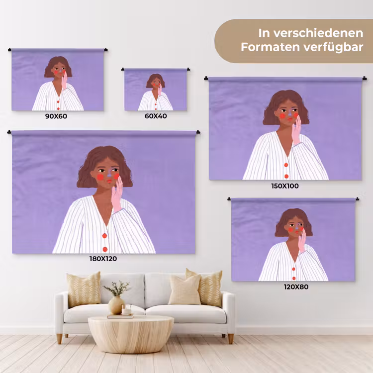 Vrouw - Gezicht - Mensen - Abstract - Kleurrijk Wandkleed katoen klein -tsfeer8_DE