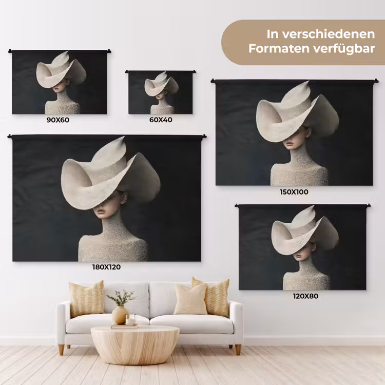 Vrouw - Golvende - Hoed Wandkleed katoen klein -tsfeer8_DE