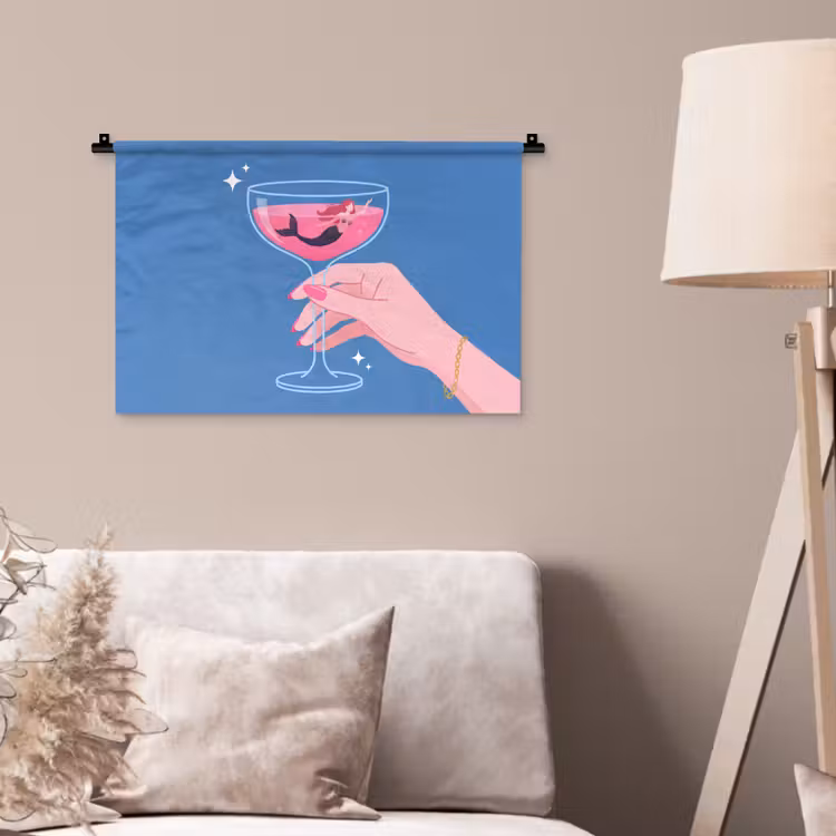Vrouw - Glas - Abstract - Roze - Blauw Wandkleed katoen klein -sfeer4