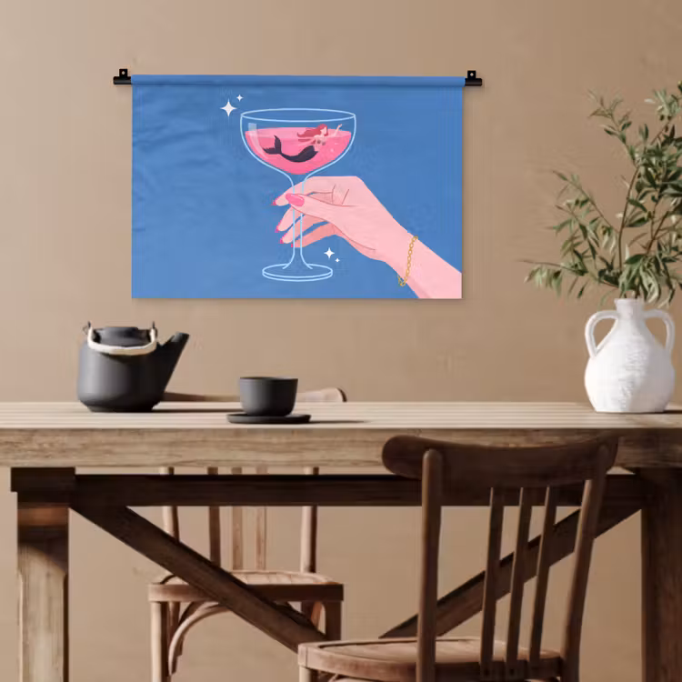 Vrouw - Glas - Abstract - Roze - Blauw Wandkleed katoen klein -sfeer6