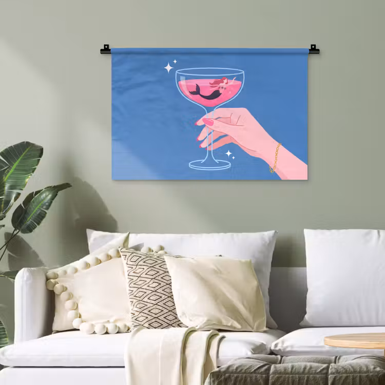 Vrouw - Glas - Abstract - Roze - Blauw Wandkleed katoen klein -sfeer7
