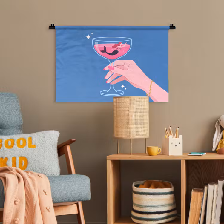 Vrouw - Glas - Abstract - Roze - Blauw Wandkleed katoen klein -wsfeer4_kind
