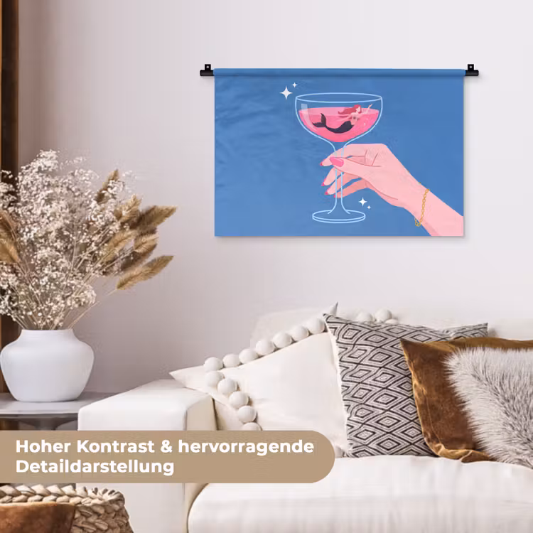 Vrouw - Glas - Abstract - Roze - Blauw Wandkleed katoen klein -tsfeer1_DE