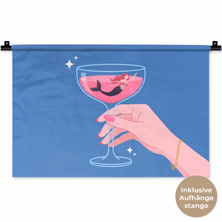 Vrouw - Glas - Abstract - Roze - Blauw Wandkleed katoen klein -t3d_DE
