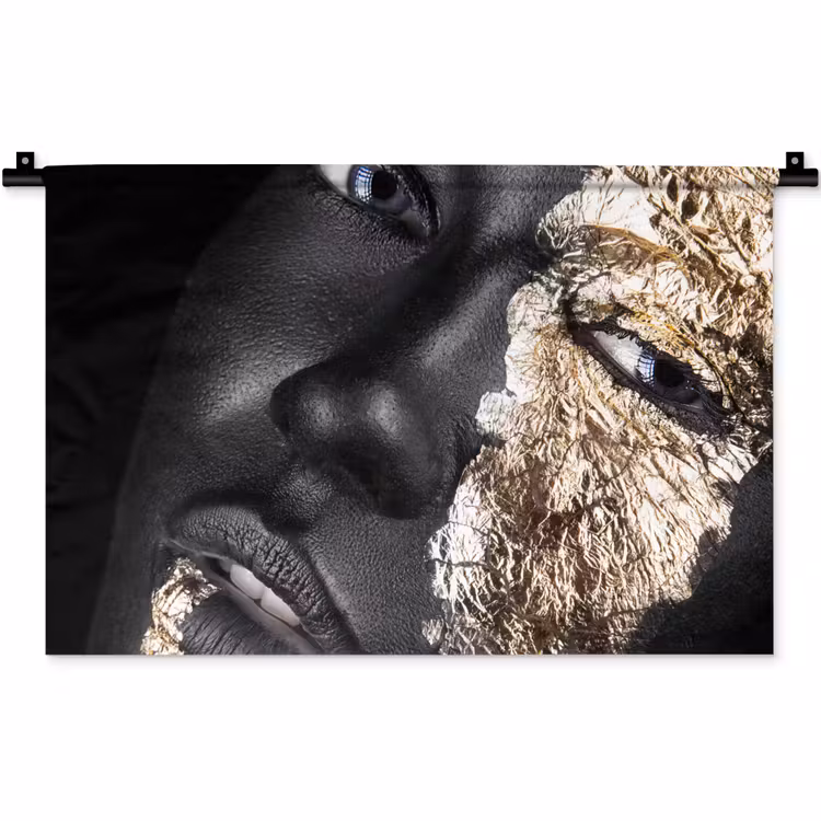 Vrouw - Goud - Zwart - Verf - Luxe Wandkleed katoen klein -zz3d