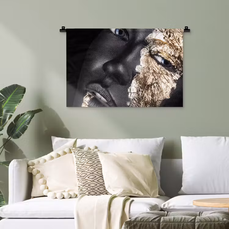 Vrouw - Goud - Zwart - Verf - Luxe Wandkleed katoen klein -sfeer7