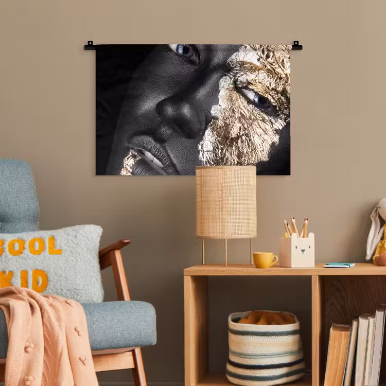 Vrouw - Goud - Zwart - Verf - Luxe Wandkleed katoen klein -wsfeer4_kind