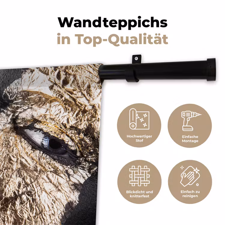 Vrouw - Goud - Zwart - Verf - Luxe Wandkleed katoen klein -tsfeer2_DE