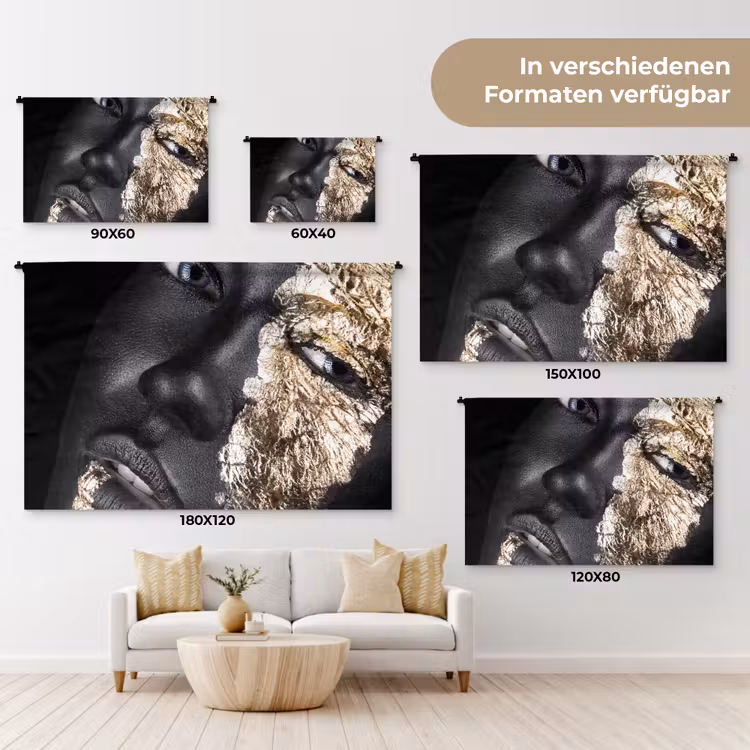 Vrouw - Goud - Zwart - Verf - Luxe Wandkleed katoen klein -tsfeer8_DE